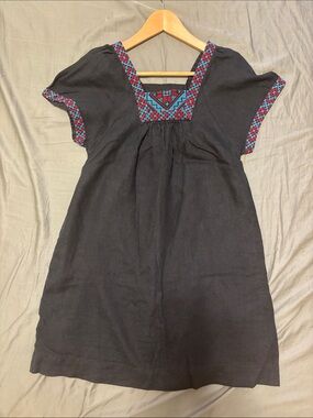 Anthropologie Black Dress with Blue & Red Embroidered Trim